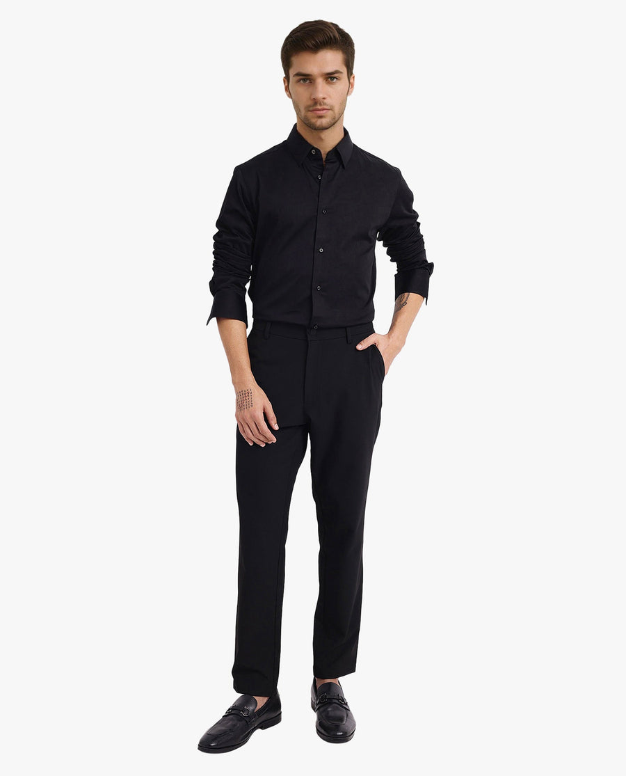 Rare Rabbit Men's Como-5 Black Satin Plain Regular Fit Full Sleeve Collared Shirt
