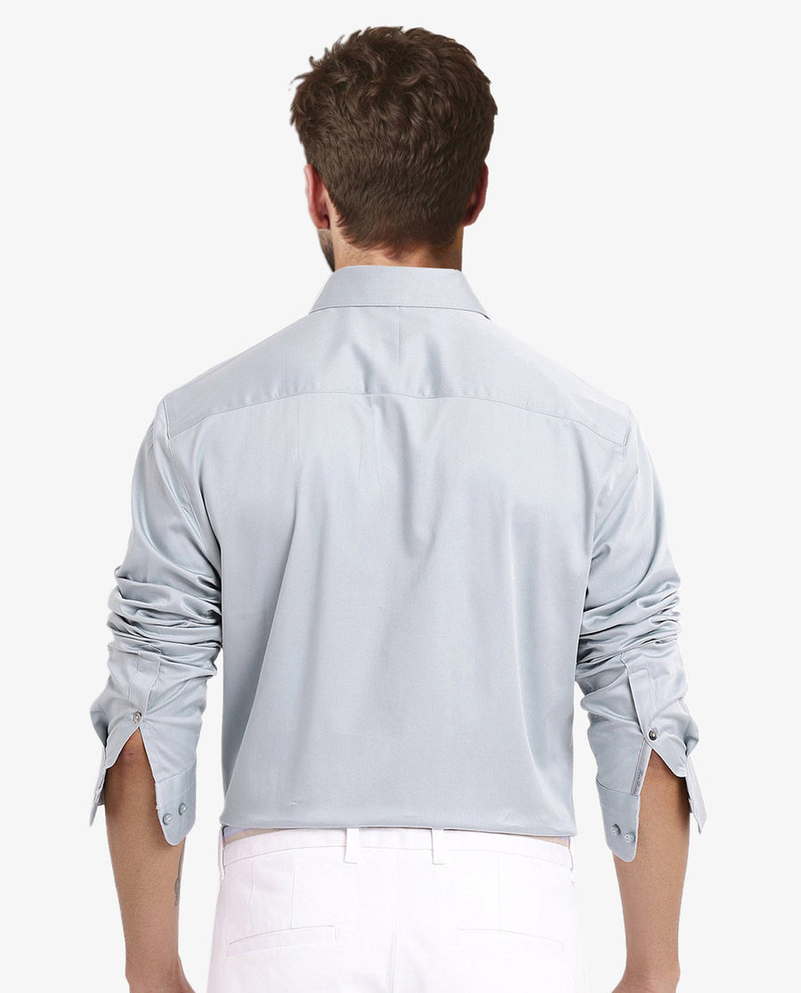 Rare Rabbit Men's Como-5 Pastel Blue Satin Plain Regular Fit Full Sleeve Collared Shirt