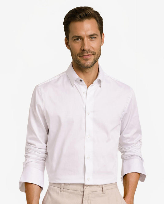 Rare Rabbit Men's Como-5 White Satin Plain Regular Fit Full Sleeve Collared Shirt