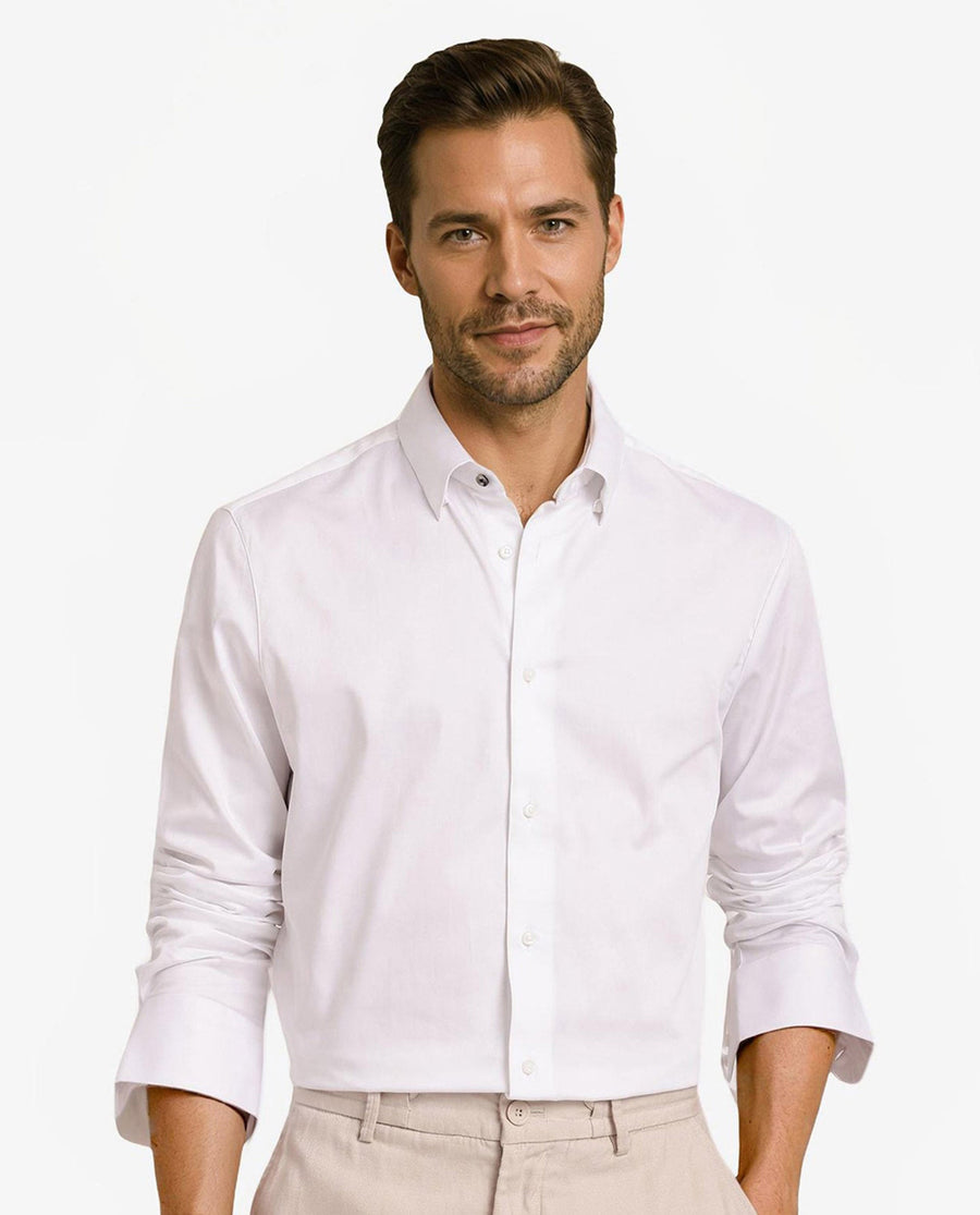 Rare Rabbit Men's Como-5 White Satin Plain Regular Fit Full Sleeve Collared Shirt