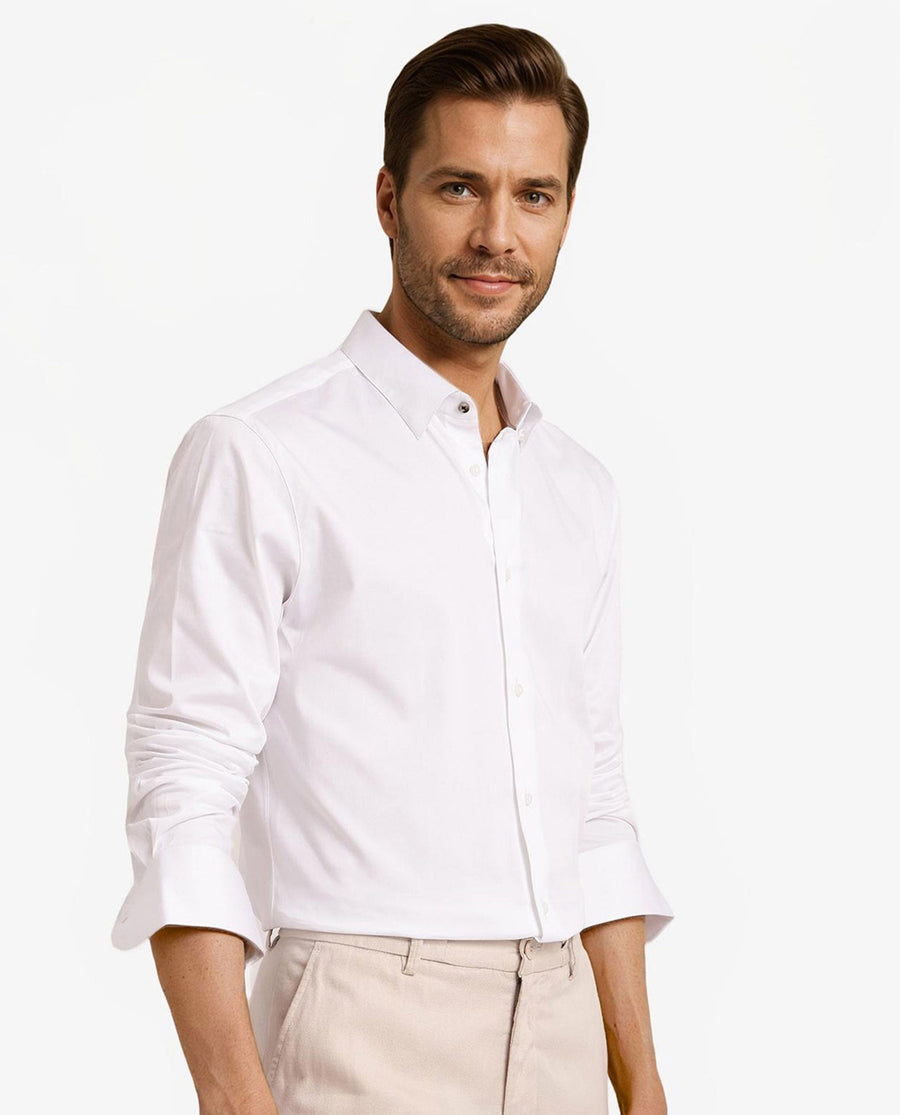 Rare Rabbit Men's Como-5 White Satin Plain Regular Fit Full Sleeve Collared Shirt