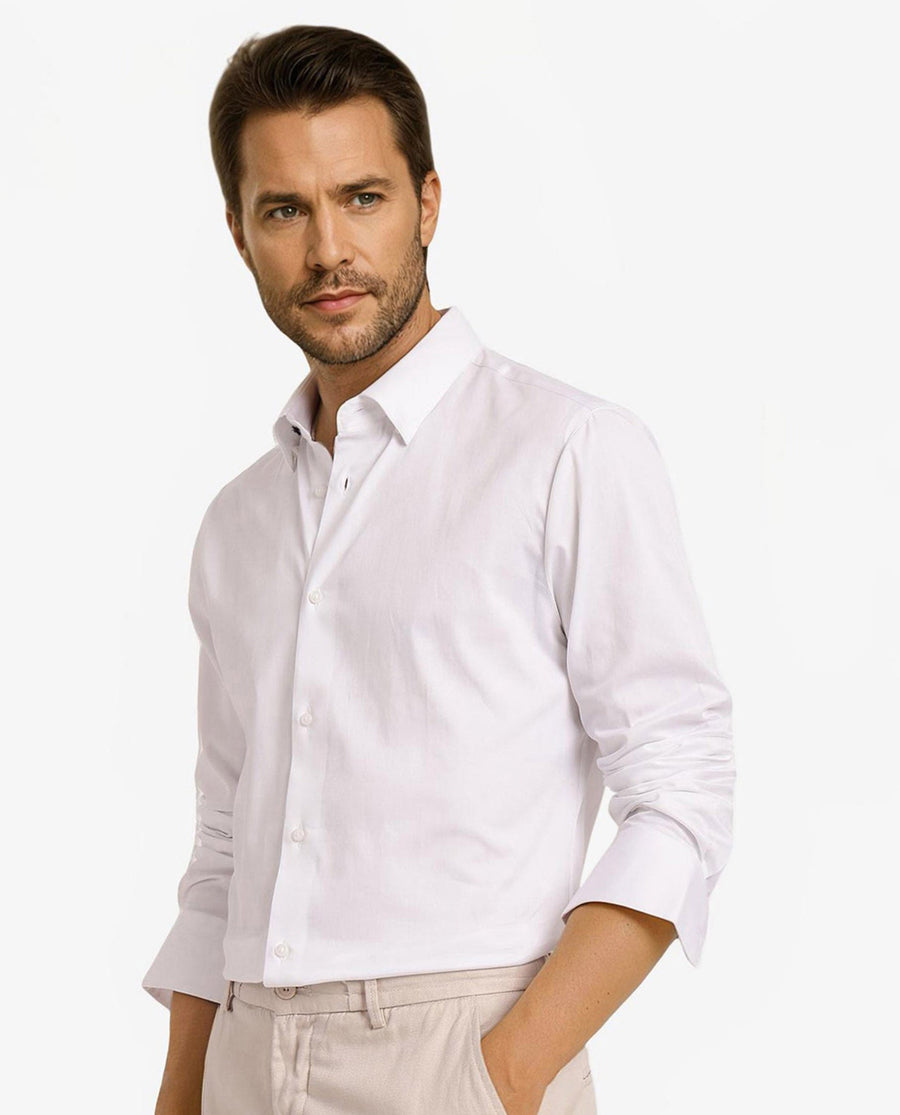 Rare Rabbit Men's Como-5 White Satin Plain Regular Fit Full Sleeve Collared Shirt