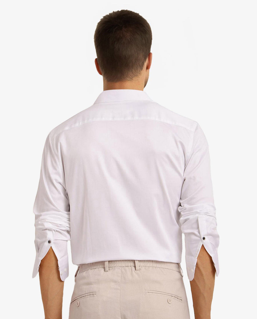 Rare Rabbit Men's Como-5 White Satin Plain Regular Fit Full Sleeve Collared Shirt