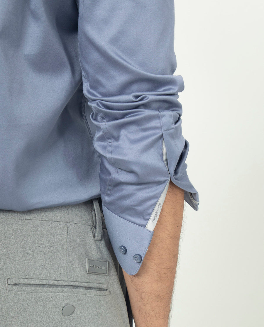 Rare Rabbit Men's Comor Blue Cotton Plain Regular Fit Full Sleeve Collared Shirt