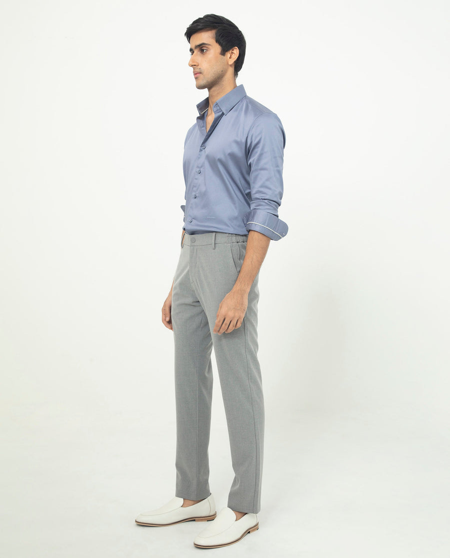 Rare Rabbit Men's Comor Blue Cotton Plain Regular Fit Full Sleeve Collared Shirt