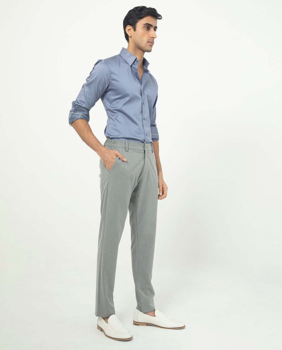 Rare Rabbit Men's Comor Blue Cotton Plain Regular Fit Full Sleeve Collared Shirt
