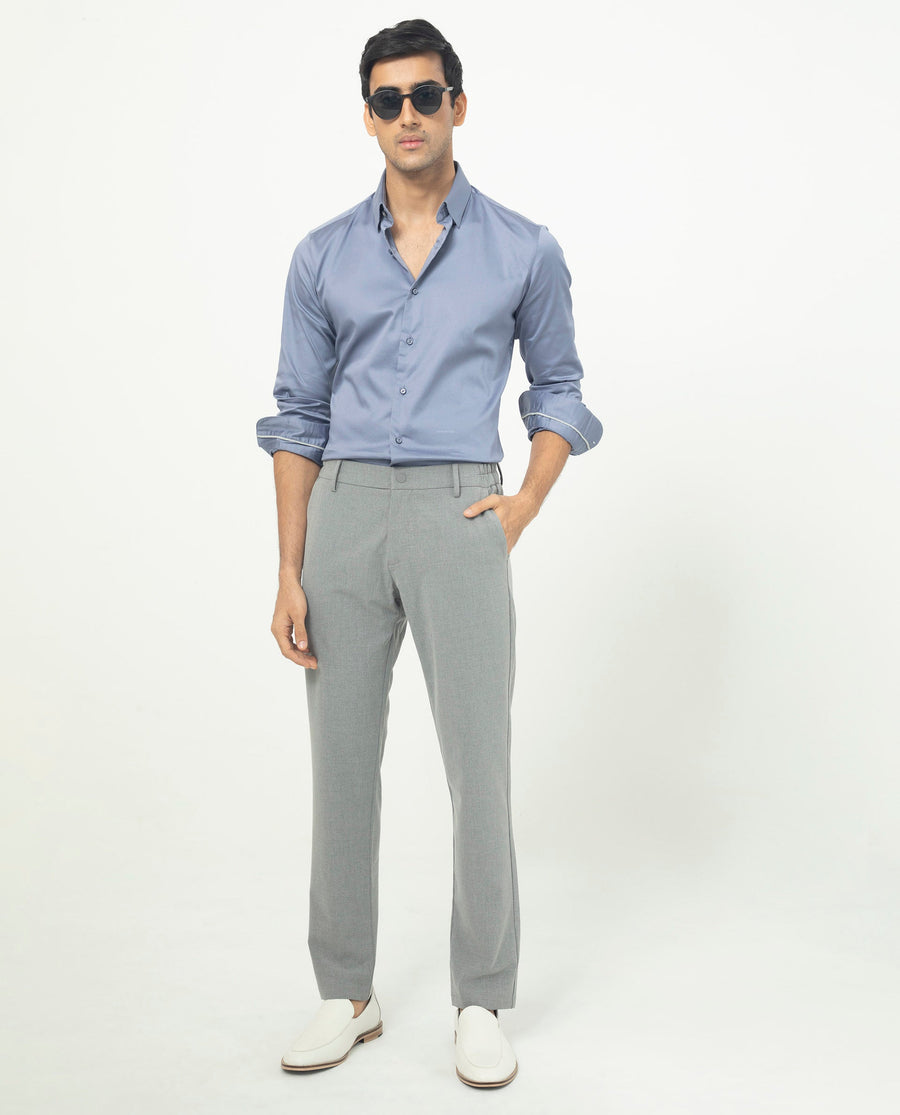 Rare Rabbit Men's Comor Blue Cotton Plain Regular Fit Full Sleeve Collared Shirt