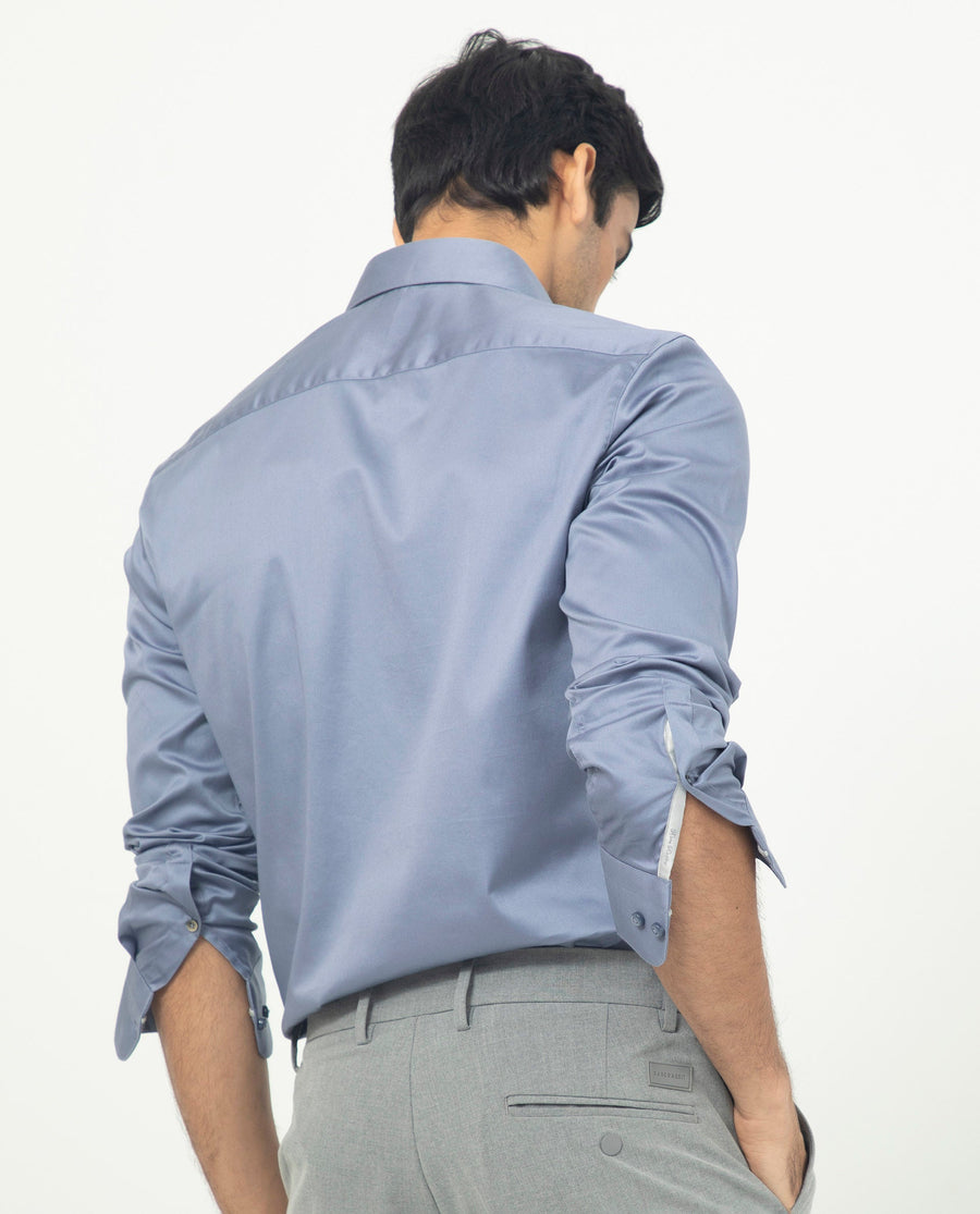 Rare Rabbit Men's Comor Blue Cotton Plain Regular Fit Full Sleeve Collared Shirt