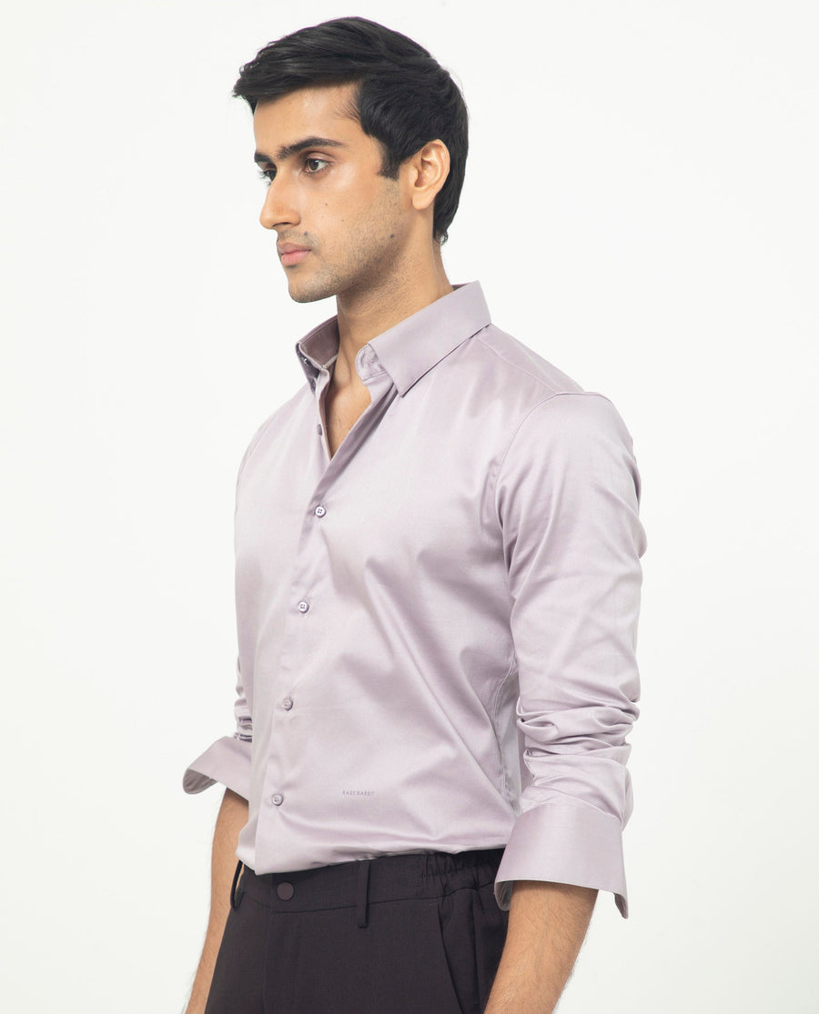 Rare Rabbit Men's Comor Pastel Pink Cotton Plain Regular Fit Full Sleeve Collared Shirt