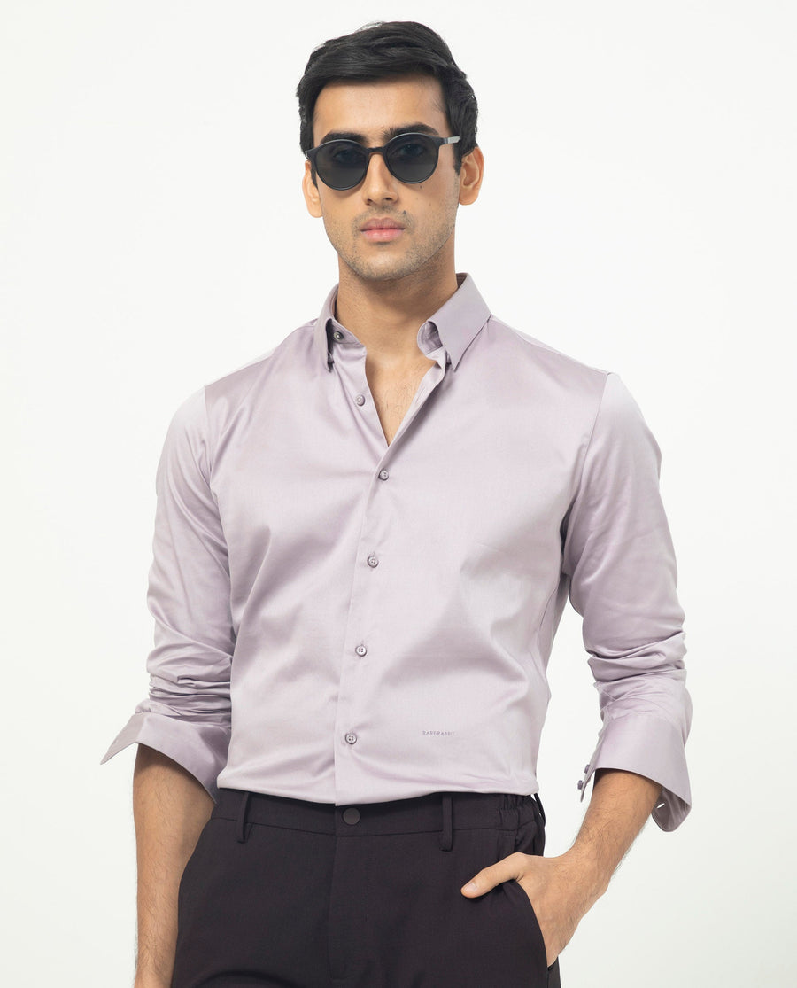 Rare Rabbit Men's Comor Pastel Pink Cotton Plain Regular Fit Full Sleeve Collared Shirt
