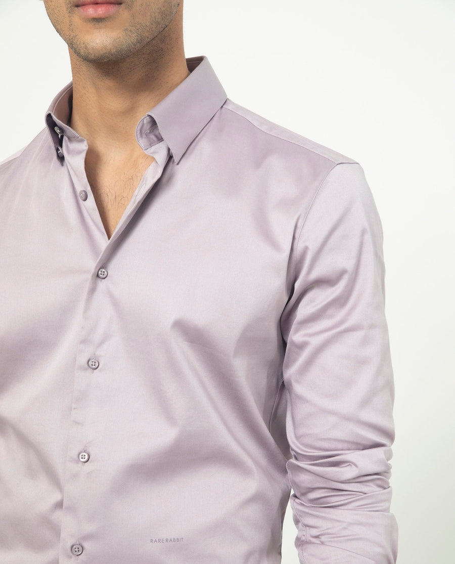 Rare Rabbit Men's Comor Pastel Pink Cotton Plain Regular Fit Full Sleeve Collared Shirt
