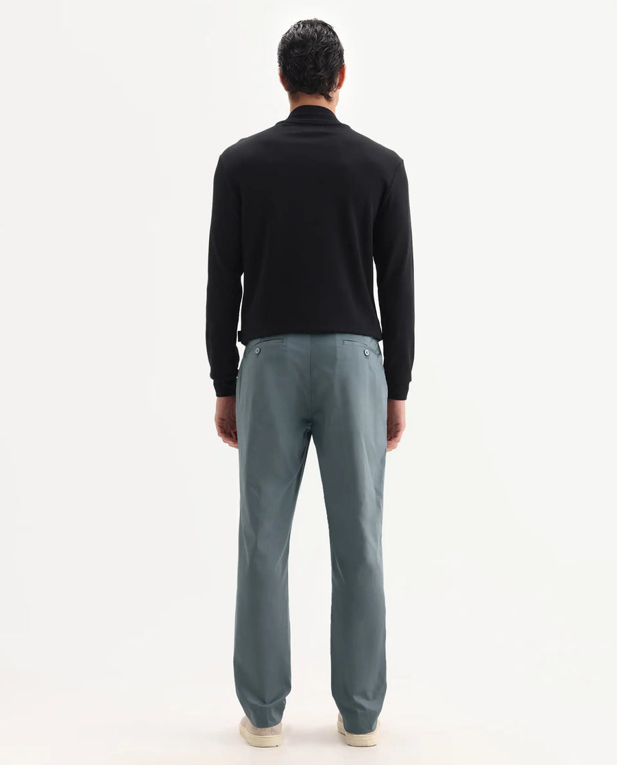 Rare Rabbit Men's Comotel Grey Cotton Blend Plain Regular Fit Trouser