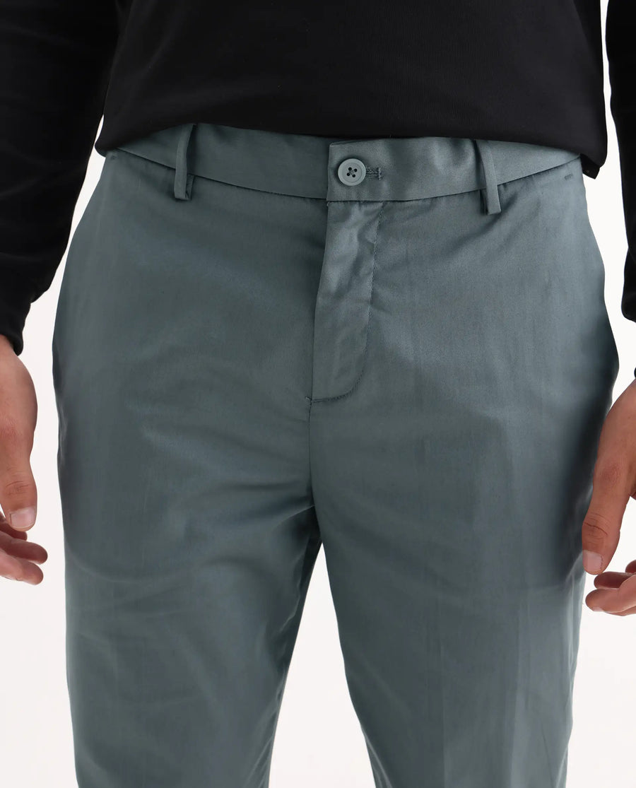 Rare Rabbit Men's Comotel Grey Cotton Blend Plain Regular Fit Trouser