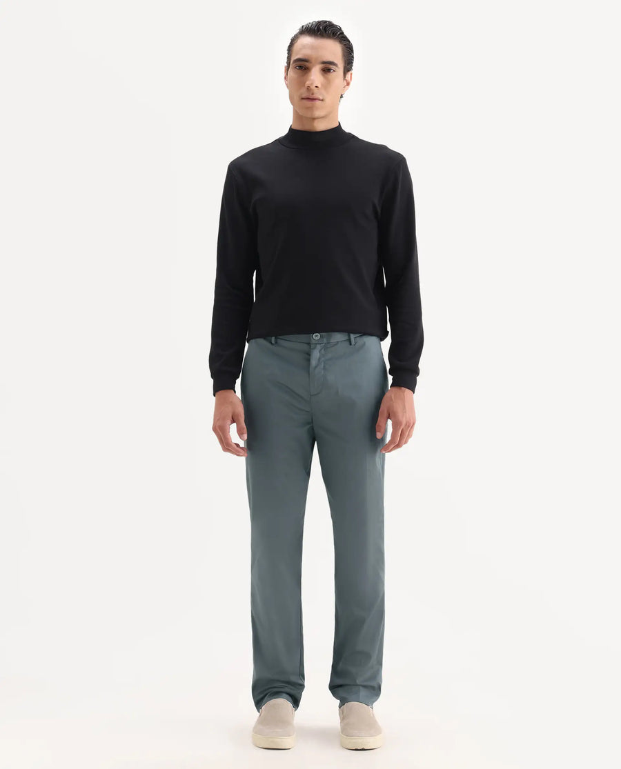 Rare Rabbit Men's Comotel Grey Cotton Blend Plain Regular Fit Trouser