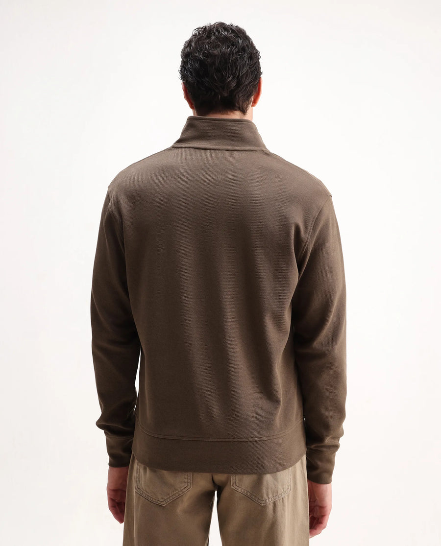 Rare Rabbit Men's Costo-J-S26 Dark Beige Polyester Blend Fabric Full Sleeve High Neck Relaxed Fit Plain Sweatshirt