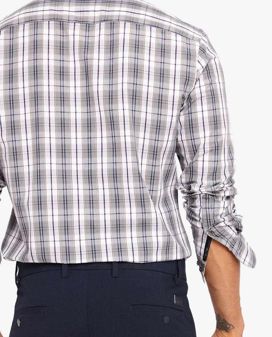 Rare Rabbit Men's Cottbus Grey Cotton Checked Print Regular Fit Full Sleeve Collared Shirt