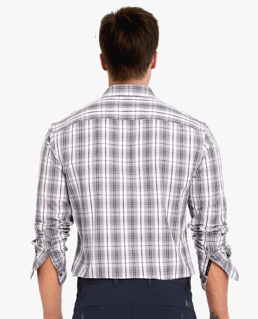 Rare Rabbit Men's Cottbus Grey Cotton Checked Print Regular Fit Full Sleeve Collared Shirt