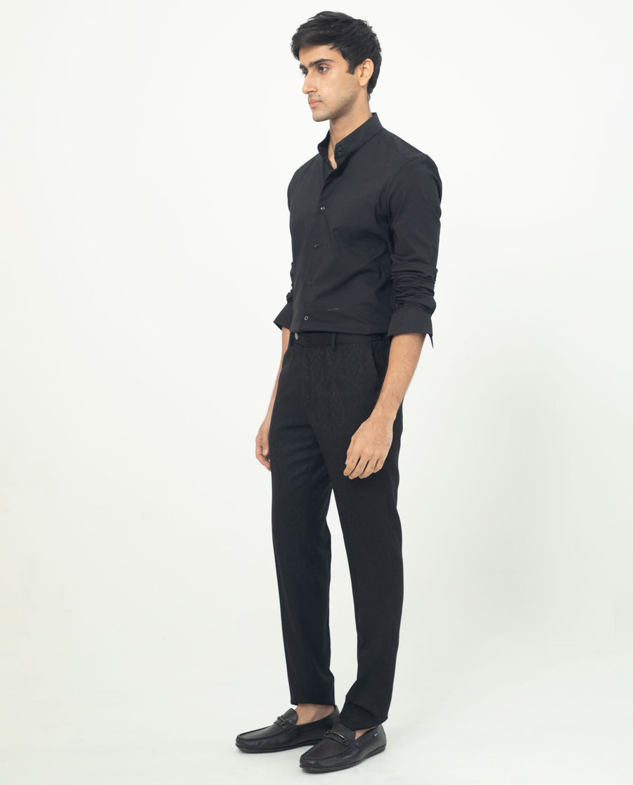 Rare Rabbit Men's Coxx Black Cotton Plain Regular Fit Full Sleeve Mandarin Collar Shirt