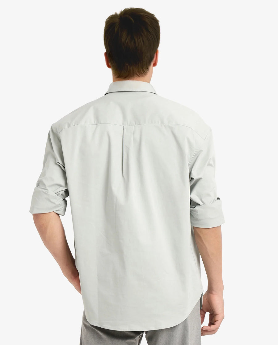 Rare Rabbit Men's Crofty Dusky Green Cotton Plain Boxy Fit Full Sleeve Collared Shirt