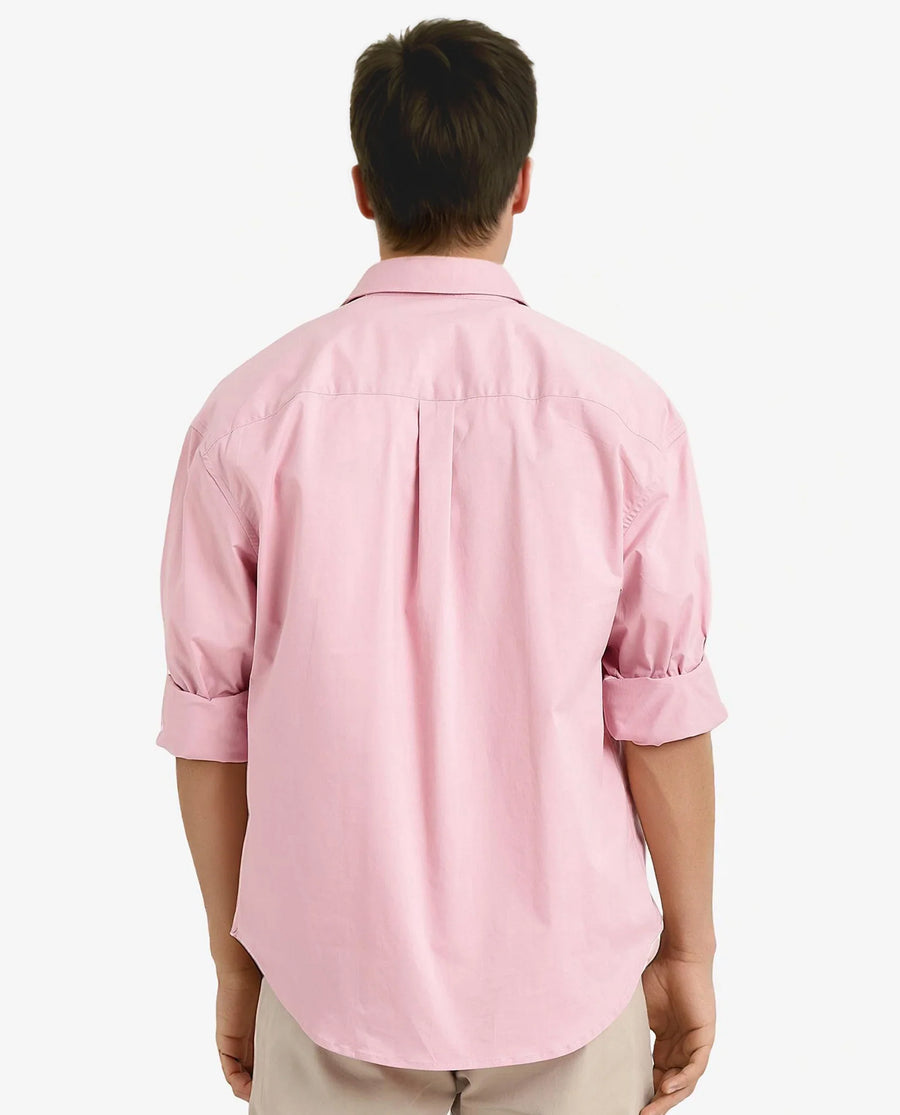 Rare Rabbit Men's Crofty Pastel Pink Cotton Plain Boxy Fit Full Sleeve Collared Shirt