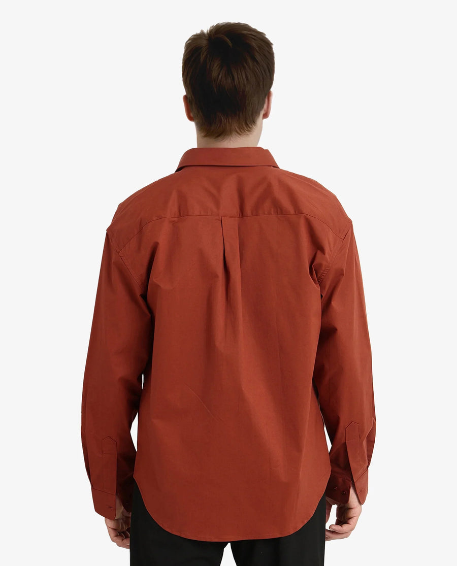 Rare Rabbit Men's Crofty Rust Cotton Plain Boxy Fit Full Sleeve Collared Shirt
