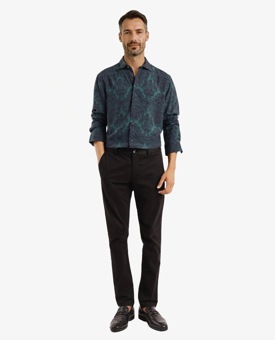 Rare Rabbit Men's Crux-1 Dark Green Viscose Floral Print Regular Fit Full Sleeve Collared Shirt