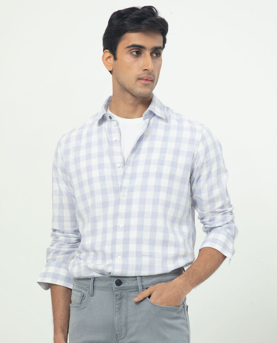 Rare Rabbit Men's Cutro Light Purple Cotton Checked Print Regular Fit Full Sleeve Collared Shirt