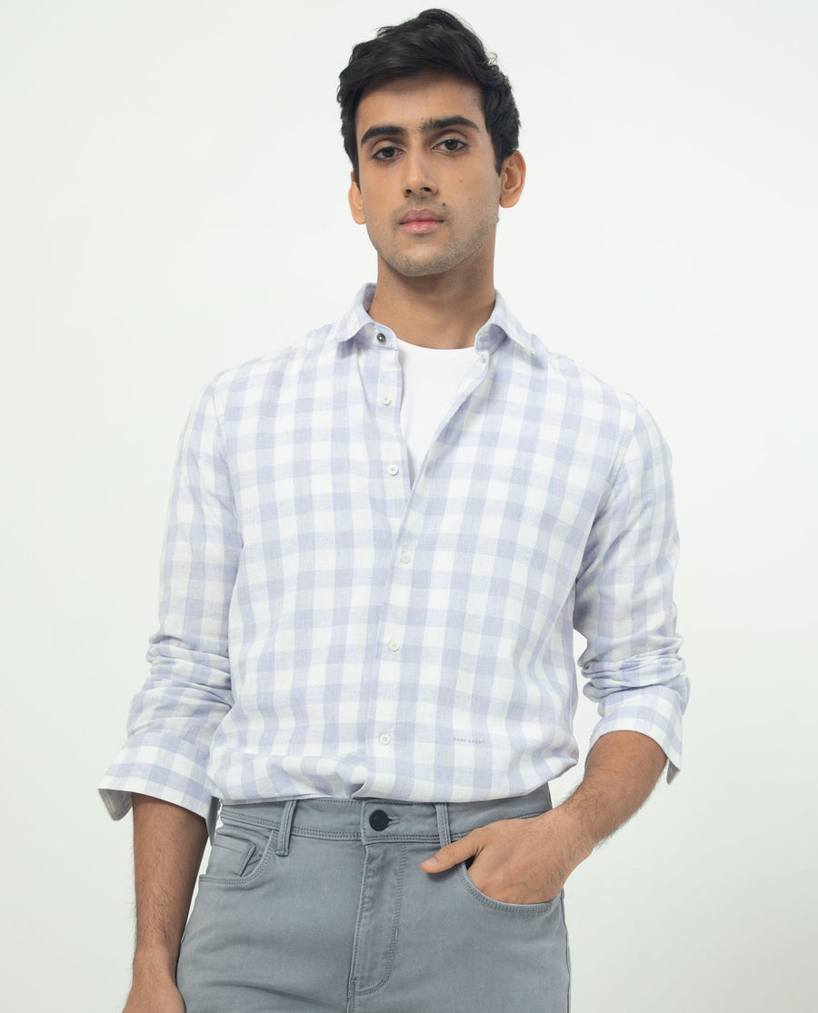 Rare Rabbit Men's Cutro Light Purple Cotton Checked Print Regular Fit Full Sleeve Collared Shirt