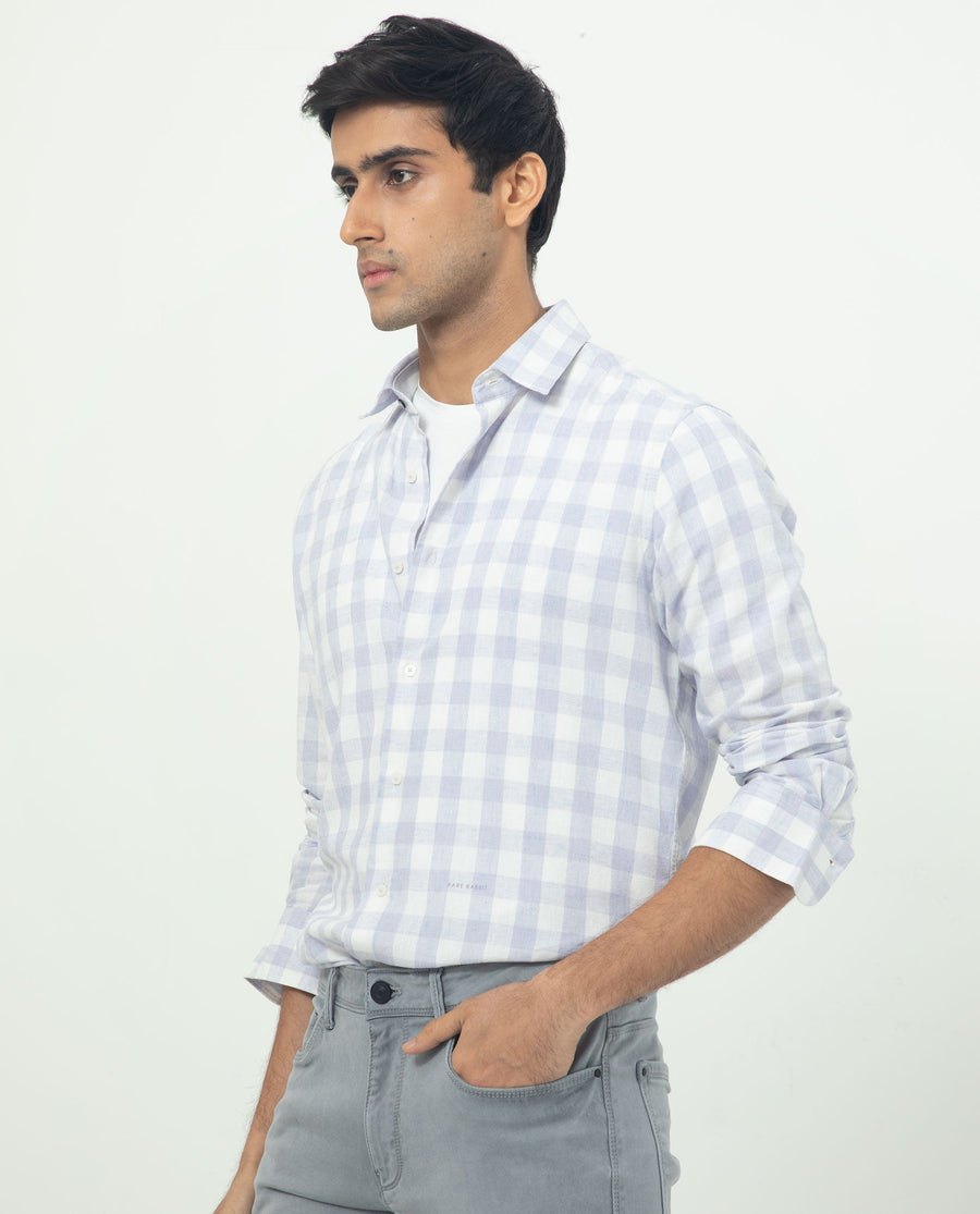 Rare Rabbit Men's Cutro Light Purple Cotton Checked Print Regular Fit Full Sleeve Collared Shirt