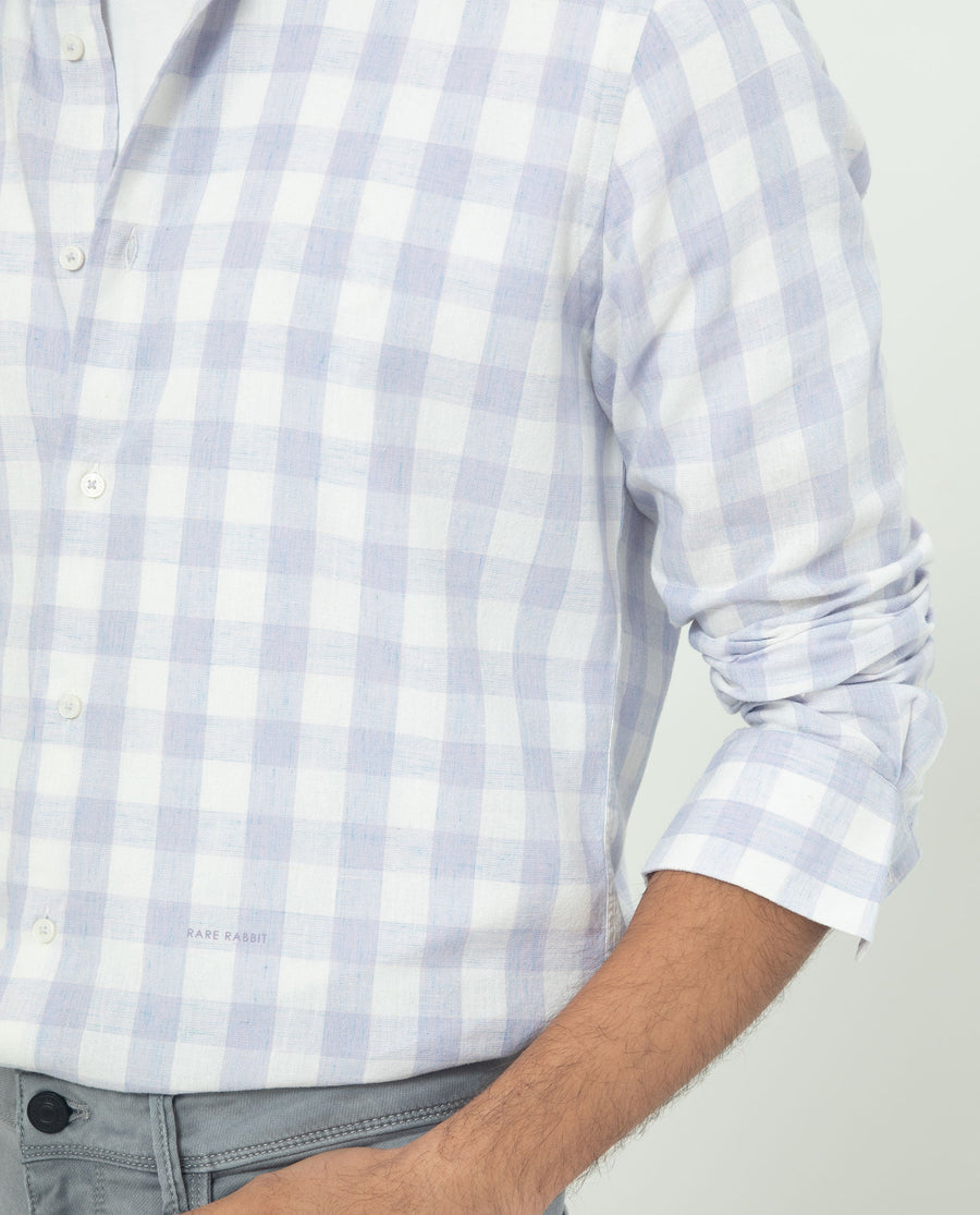 Rare Rabbit Men's Cutro Light Purple Cotton Checked Print Regular Fit Full Sleeve Collared Shirt