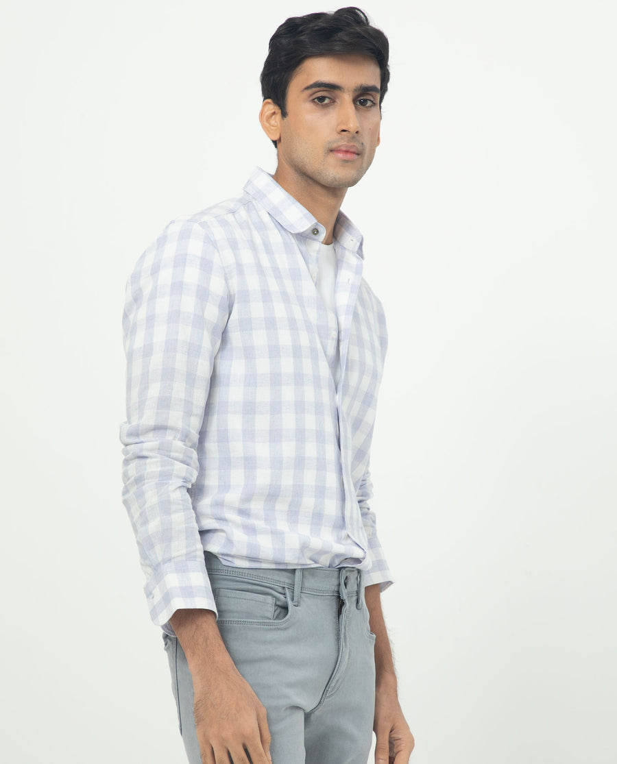 Rare Rabbit Men's Cutro Light Purple Cotton Checked Print Regular Fit Full Sleeve Collared Shirt