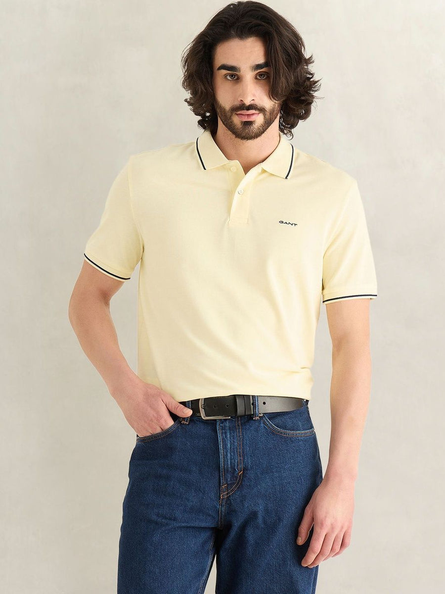 Gant Men Yellow Solid Regular Fit Pique Polo T-Shirt
