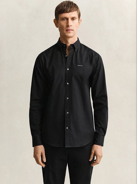 Gant Men Black Solid Regular Fit Pinpoint Oxford Shirt