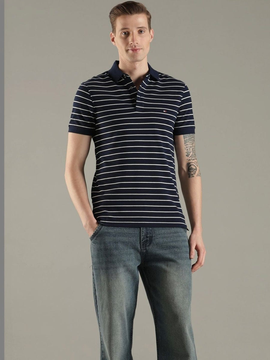 Tommy Hilfiger Men Striped Polo Collar Slim Fit T-shirt