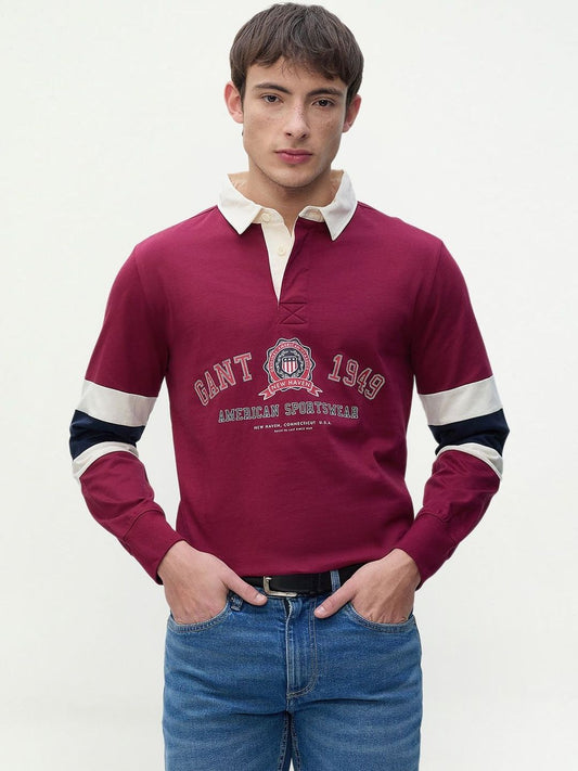 GANT Men Brand Logo Colourblocked Polo Collar T-shirt