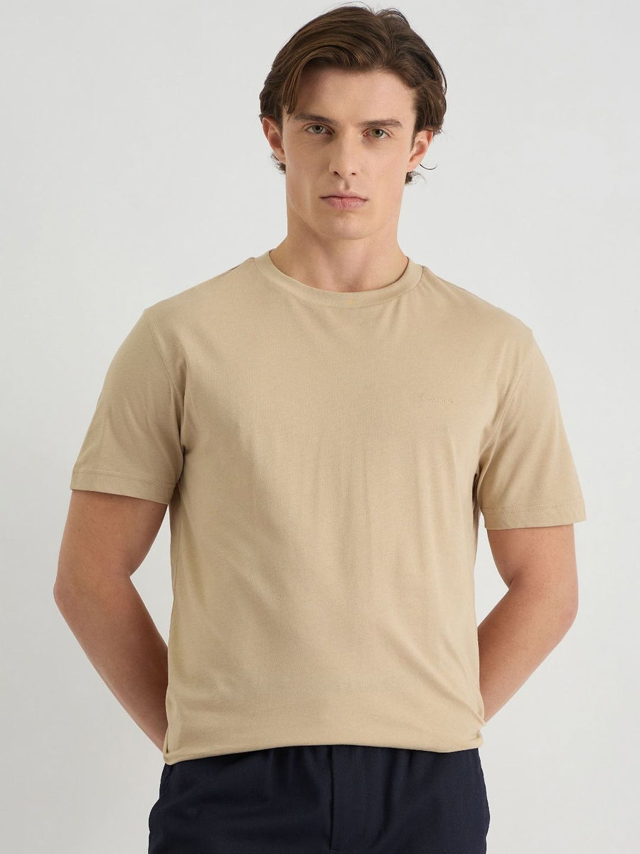 GANT Men Solid Tonal Logo Round Neck Cotton T-shirt