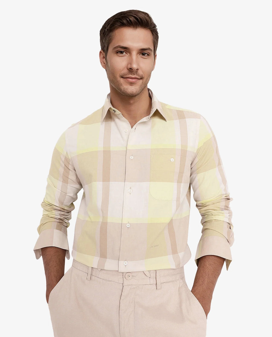 Rare Rabbit Men's Daio Light Green Cotton Checked Print Regular Fit Full Sleeve Collared Shirt