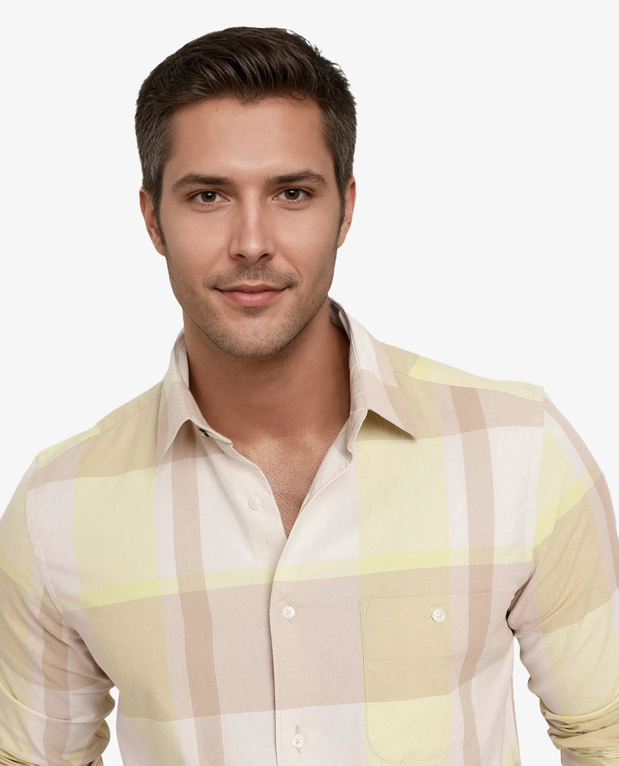 Rare Rabbit Men's Daio Light Green Cotton Checked Print Regular Fit Full Sleeve Collared Shirt