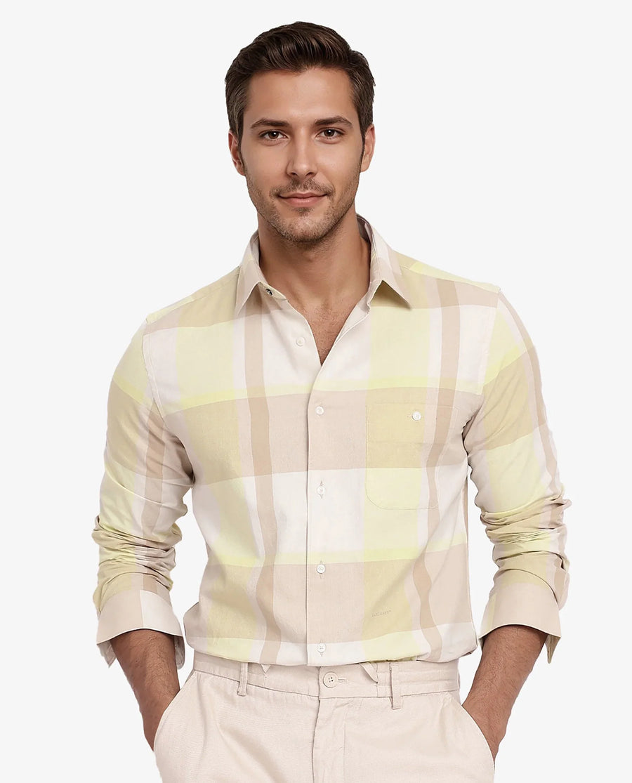 Rare Rabbit Men's Daio Light Green Cotton Checked Print Regular Fit Full Sleeve Collared Shirt