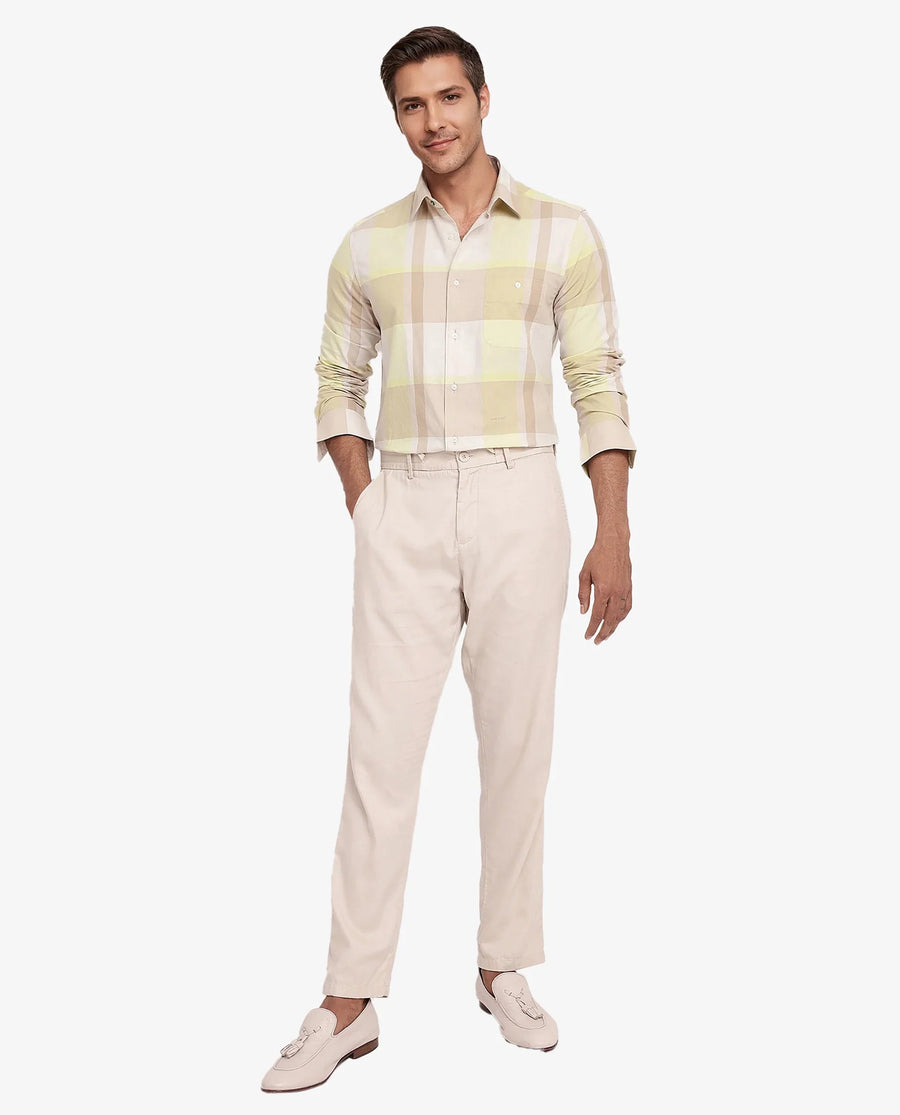 Rare Rabbit Men's Daio Light Green Cotton Checked Print Regular Fit Full Sleeve Collared Shirt