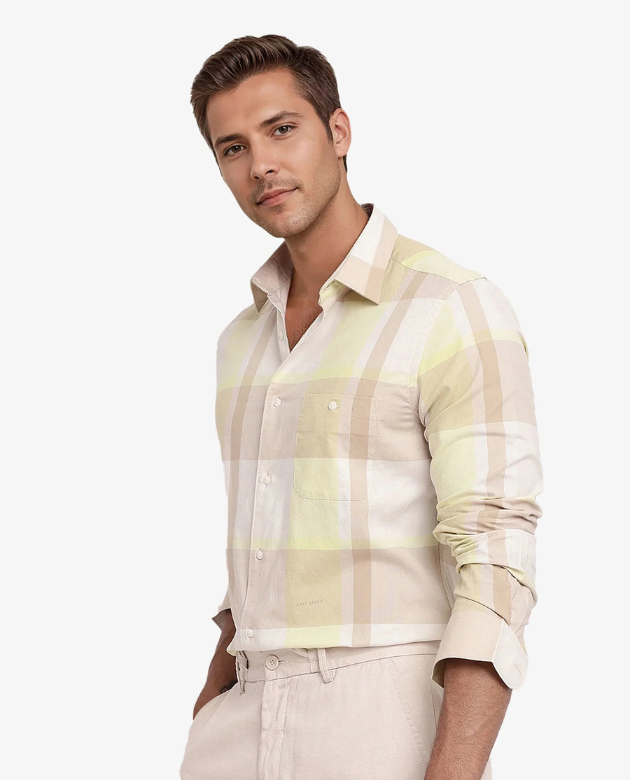 Rare Rabbit Men's Daio Light Green Cotton Checked Print Regular Fit Full Sleeve Collared Shirt
