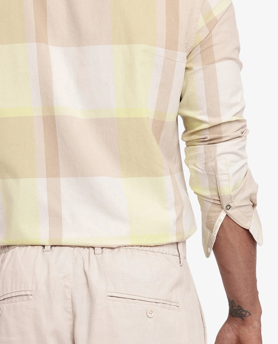 Rare Rabbit Men's Daio Light Green Cotton Checked Print Regular Fit Full Sleeve Collared Shirt