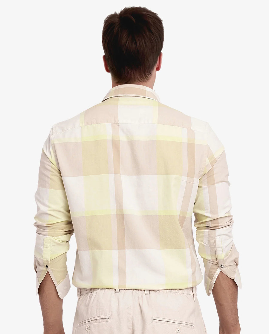 Rare Rabbit Men's Daio Light Green Cotton Checked Print Regular Fit Full Sleeve Collared Shirt