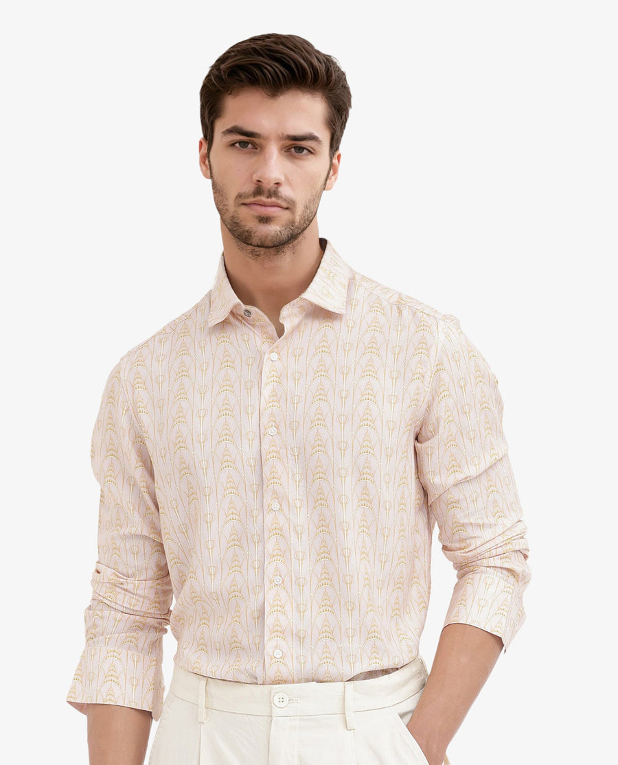 Rare Rabbit Men's Dalime Pastel Pink Viscose Geometric Print Regular Fit Full Sleeve Collared Shirt