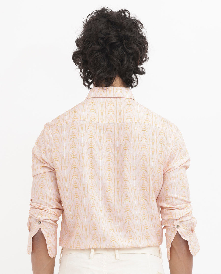 Rare Rabbit Men's Dalime Pastel Pink Viscose Geometric Print Regular Fit Full Sleeve Collared Shirt