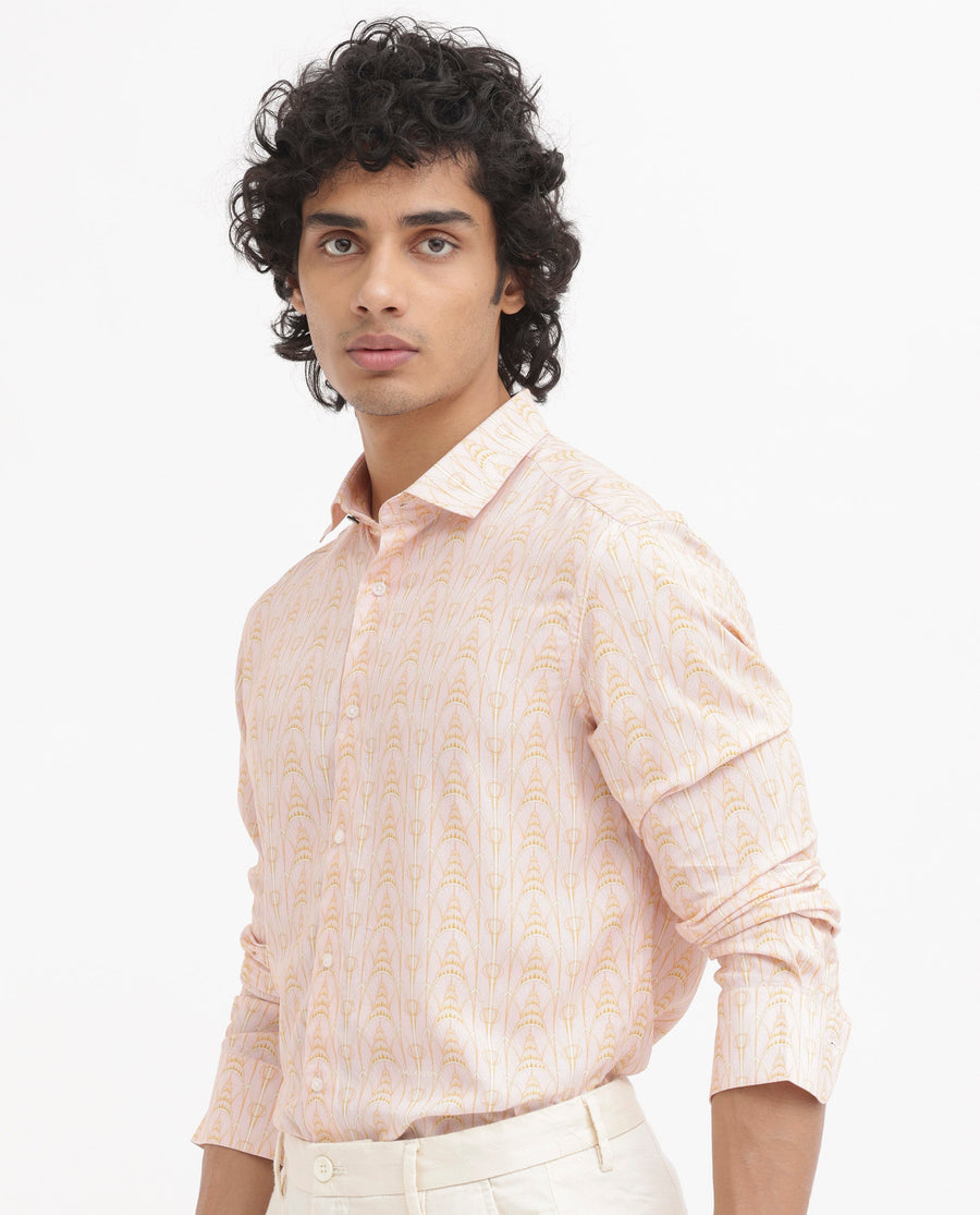 Rare Rabbit Men's Dalime Pastel Pink Viscose Geometric Print Regular Fit Full Sleeve Collared Shirt