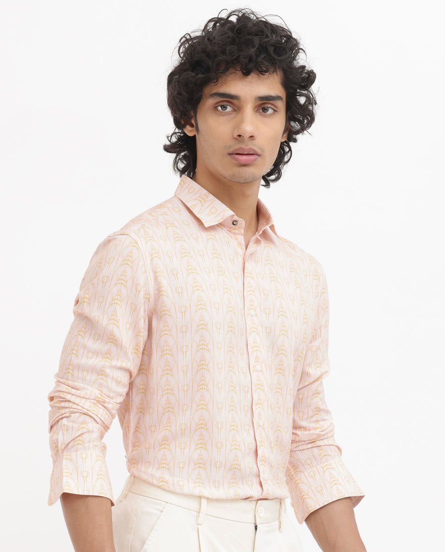 Rare Rabbit Men's Dalime Pastel Pink Viscose Geometric Print Regular Fit Full Sleeve Collared Shirt