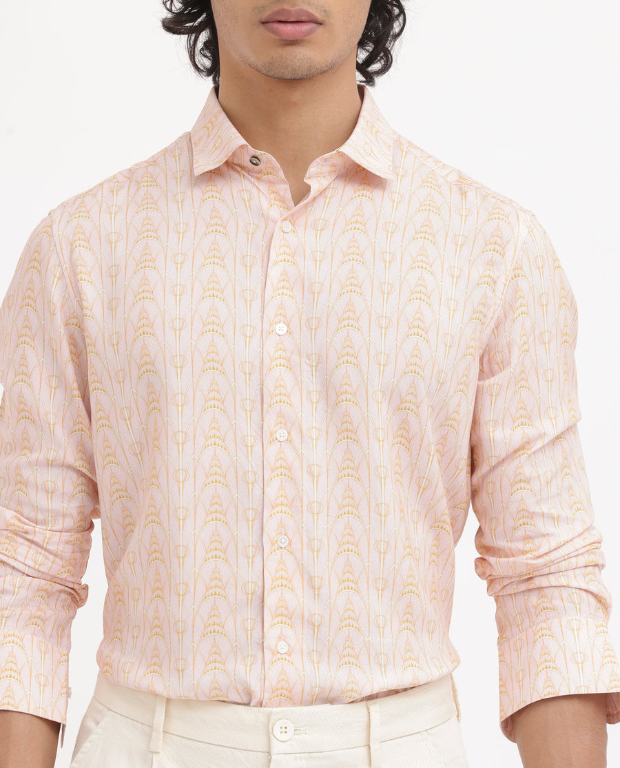 Rare Rabbit Men's Dalime Pastel Pink Viscose Geometric Print Regular Fit Full Sleeve Collared Shirt
