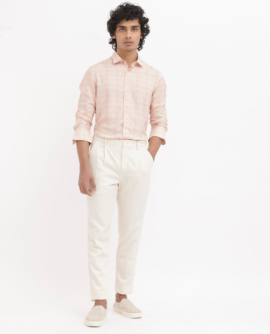 Rare Rabbit Men's Dalime Pastel Pink Viscose Geometric Print Regular Fit Full Sleeve Collared Shirt