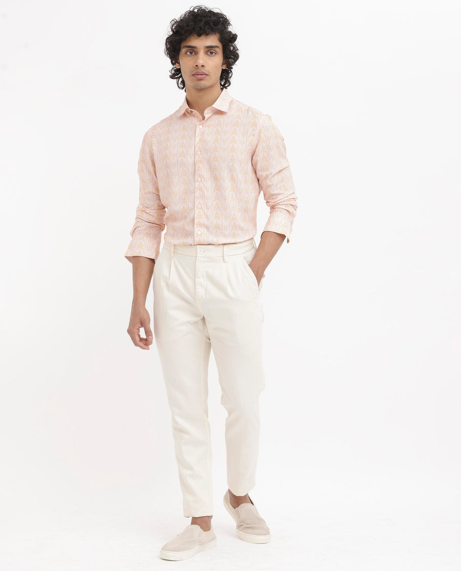 Rare Rabbit Men's Dalime Pastel Pink Viscose Geometric Print Regular Fit Full Sleeve Collared Shirt